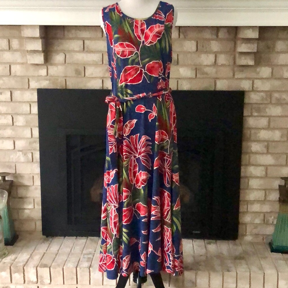 Nina Leonard Palm Leaf Sleeveless Dress size M